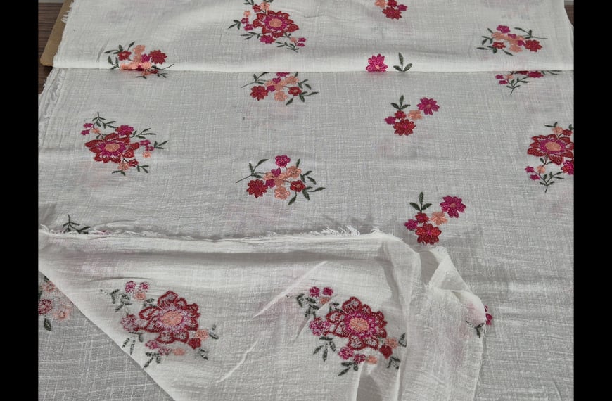 Tsevres Embroidery with Knitted Flowers Cotton Multi-Colored - 130cm
