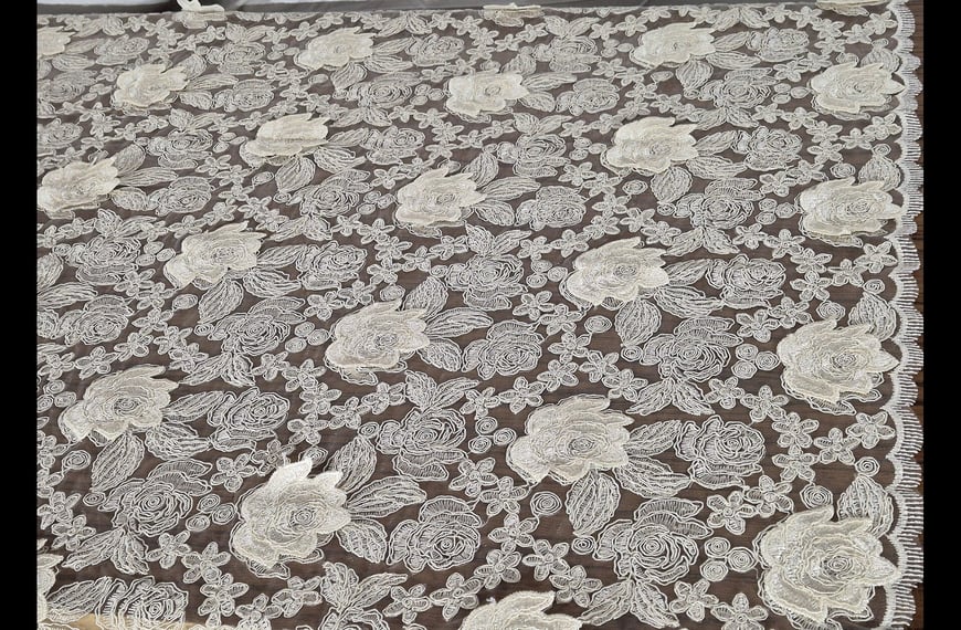 Lace with Flowers 3D Polyester Cotton Single-Colored - 150cm