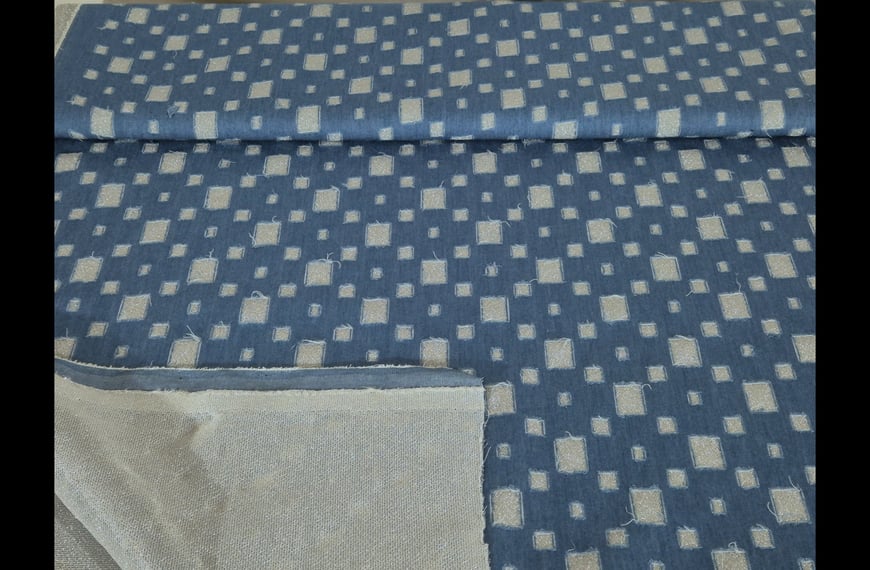 Denim with Golden Squares Polyester Cotton Multi-Colored - 150cm