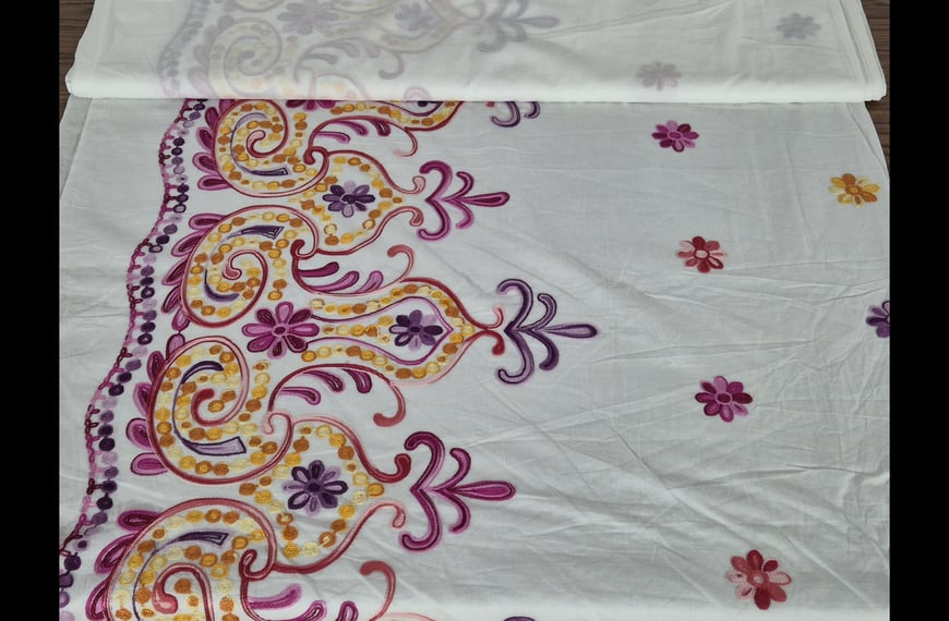 Voile with Knitted in Border Cotton Multi-Colored - 150cm