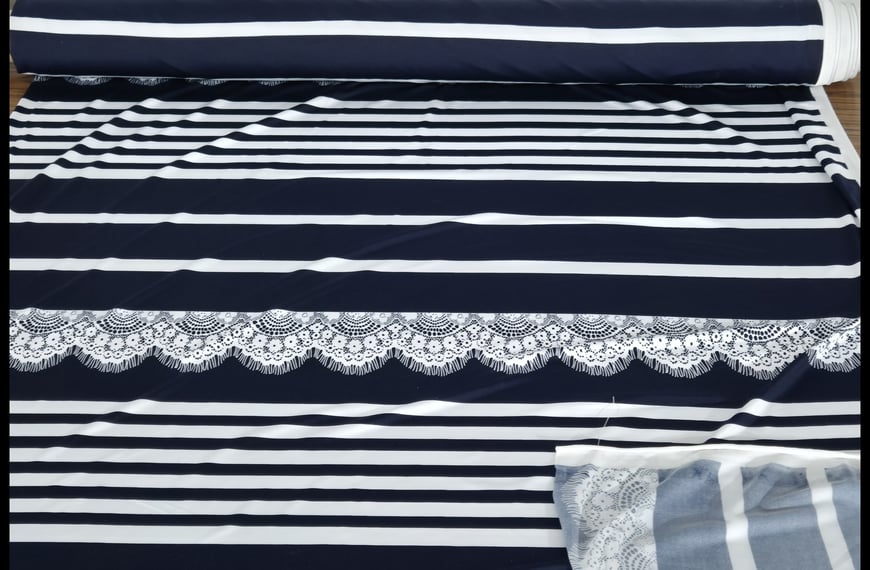 Jersey Scalloped with Stripes Polyester Elast Multi-Colored - 150cm