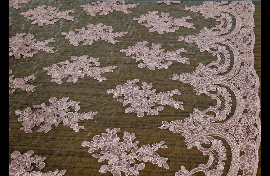 Lace with Bouquets & Sequin Polyester Single-Colored - 130cm