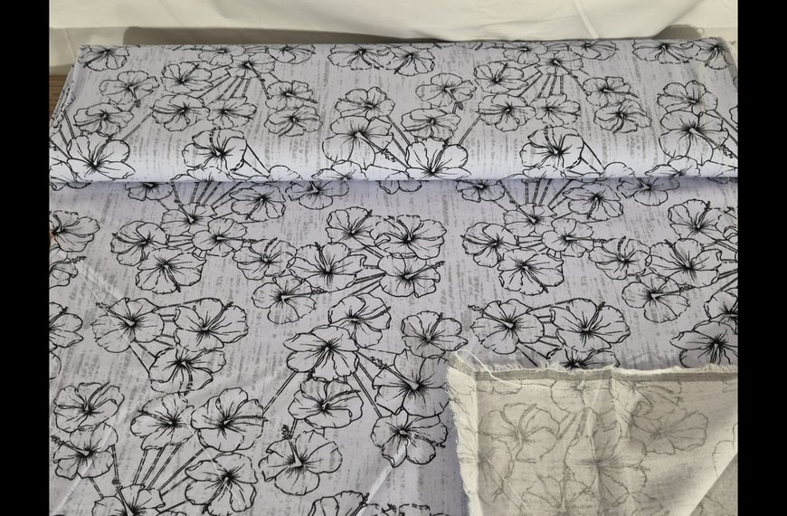 Viscose Linen with Black Flowers Multi-Colored - 140cm