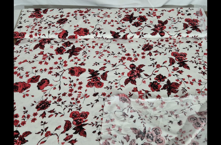 Viscose with Red Branch Elast Multi-Colored - 140cm