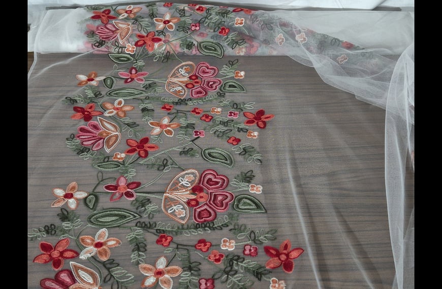 Mesh with Flowers & Border & Leaves Polyester Multi-Colored - 150cm