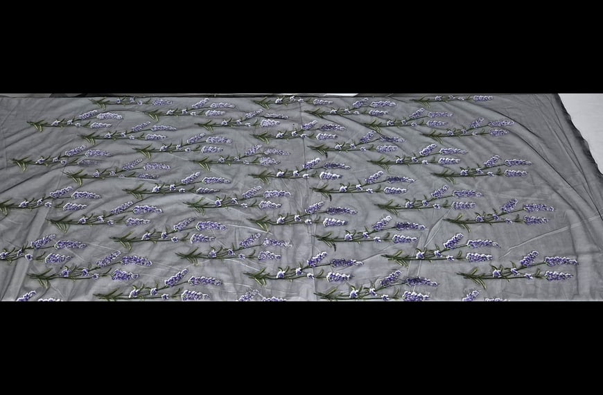 Τulle with Embroidered Lavender Motifs Polyester Printed-1.5cm
