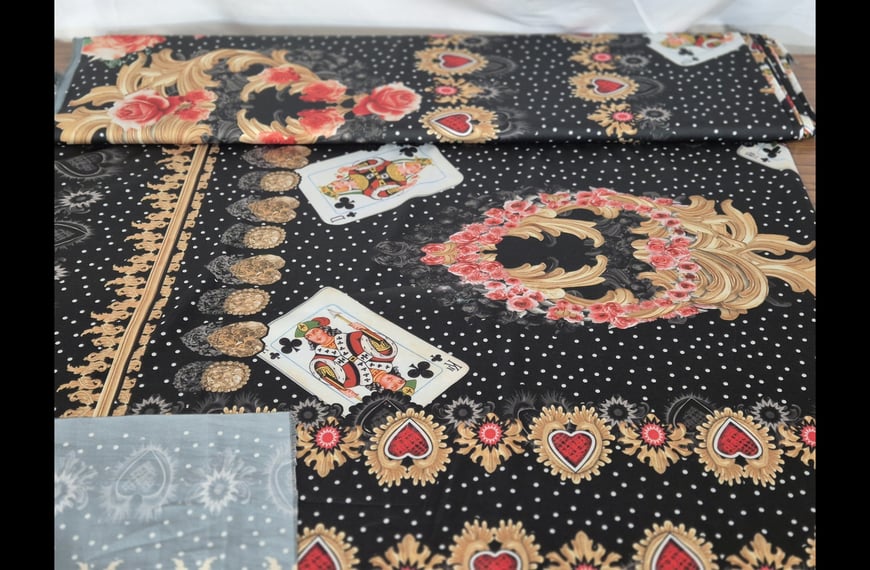 Satin with Roses & Cards Polyester Multi-Colored - 150cm