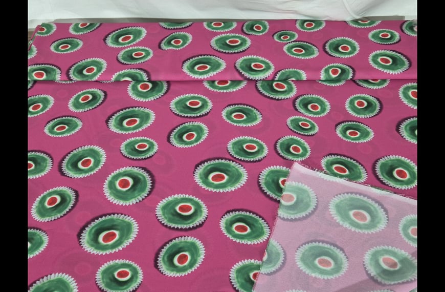 Georgette with Green CupCakes Polyester Multi-Colored - 150cm