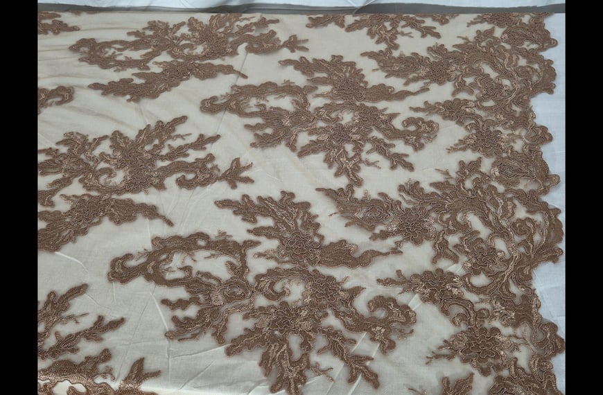 Lace Corded with Bouquets Polyester Single-Colored - 140cm