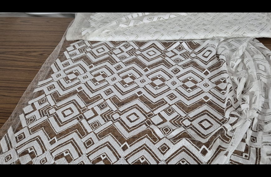 Τulle with Embroidered Lavender Motifs Polyester Printed-150cm Τulle with Embroidered Lavender Motifs Polyester Printed-150cm