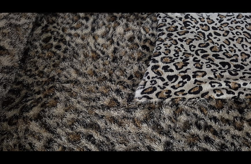 Knit Leopard Print with Short Fur Polyester Multi-Colored - 150cm