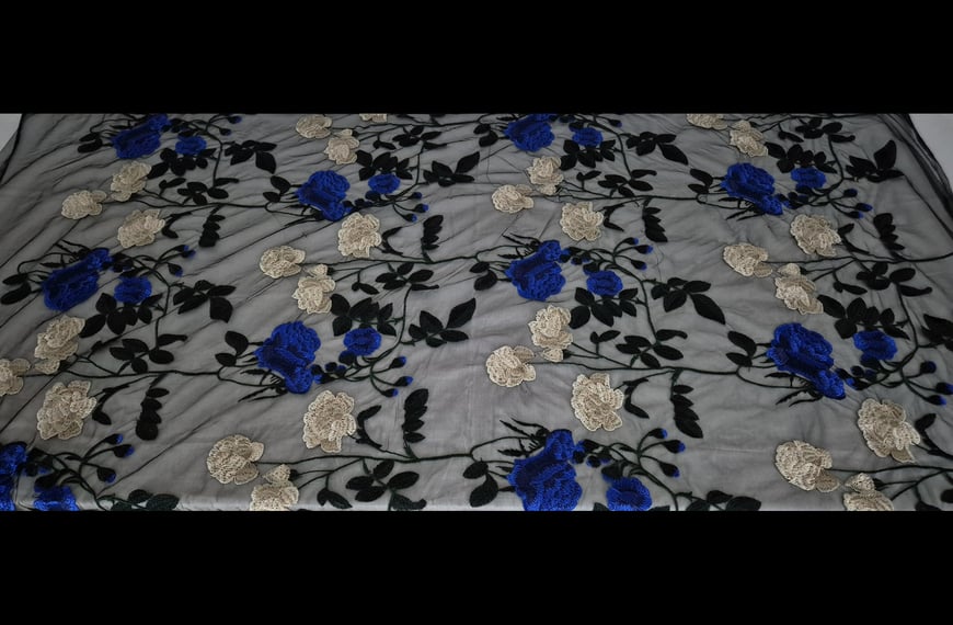 Tulle with Lace & Rose Knit Polyester Single-Colored - 150cm