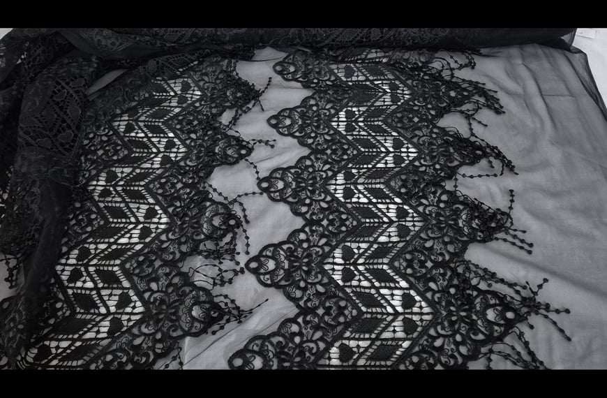 Lace with Zigzag Embroidery & Fringes Polyester Single-Colored - 150cm