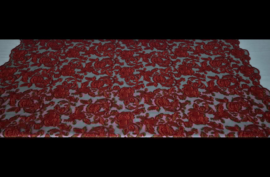 Lace with Tulle & Red Roses Polyester Single-Colored - 140cm