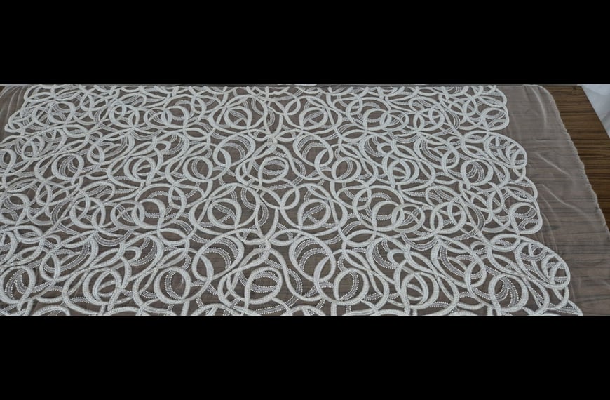 Lace with Knitted Circular Patterns with Beads Polyester Single-Colored-150cm