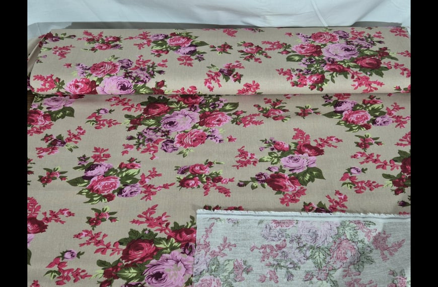 Viscose Linen with Roses Multi-Colored - 140cm