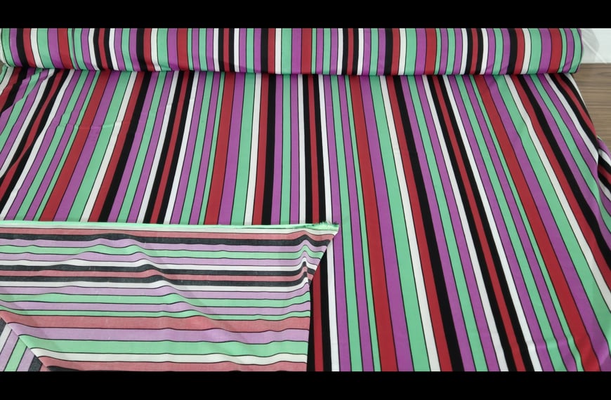 Jersey with Colorfull Stripes Polyester Elast Multi-Colored - 150cm