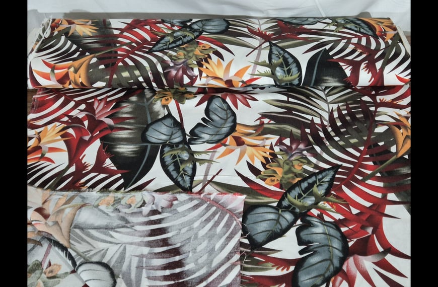 Linen with Tropical Leaves Multi-Colored - 140cm