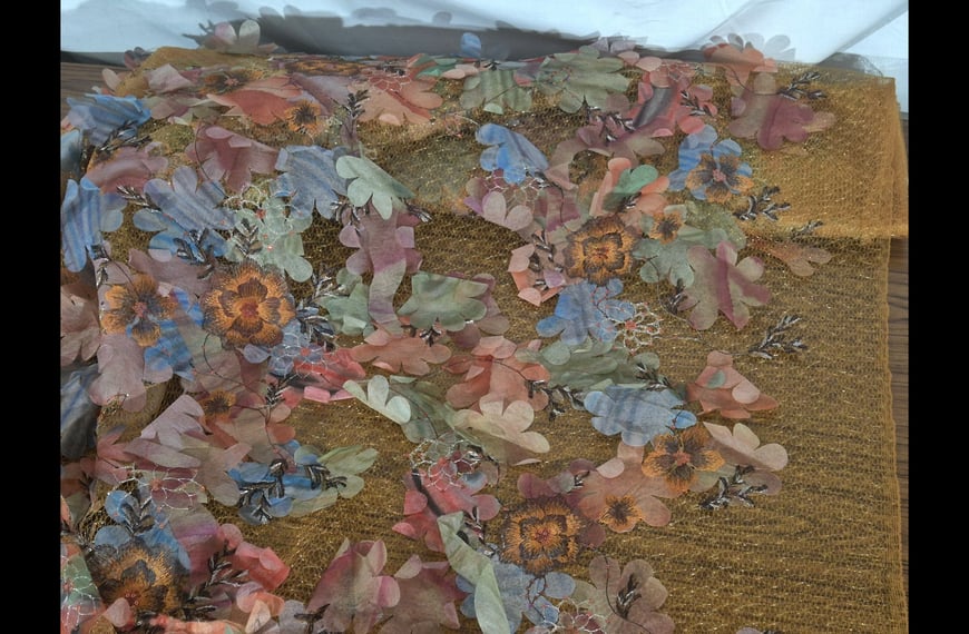 3D Daisy Mesh with Sequins Printed Polyester-Silk Blend-1.5cm
