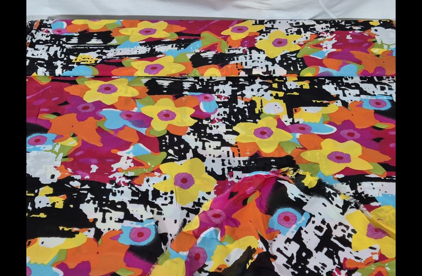 Muslin with Yellow/Orange Flowers Polyester Multi-Colored - 150cm