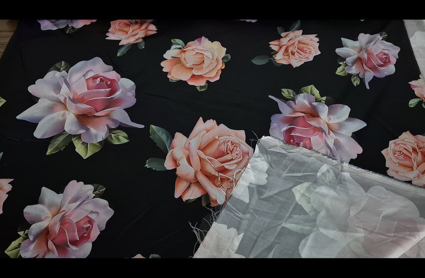 Satin with Big Roses Polyester Multi-Colored - 150cm