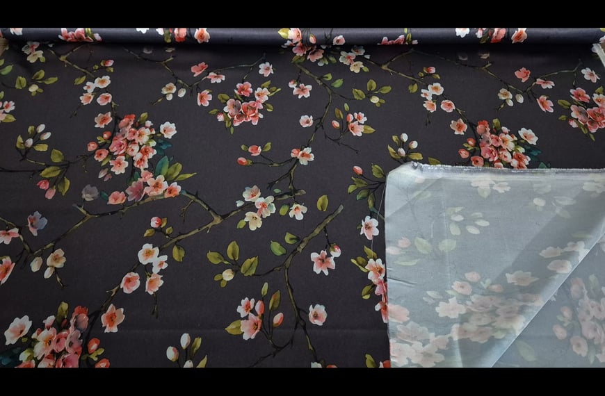 Satin with Flowers Polyester Elast Multi-Colored - 150cm