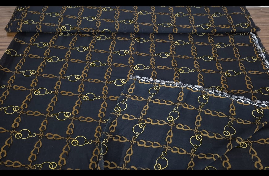 Muslin with Golden Chains Polyester Elast Multi-Colored - 140cm