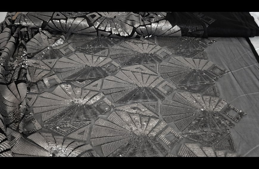 Tulle with Geometrical Patterns & Sequin Polyester Single-Colored - 140cm