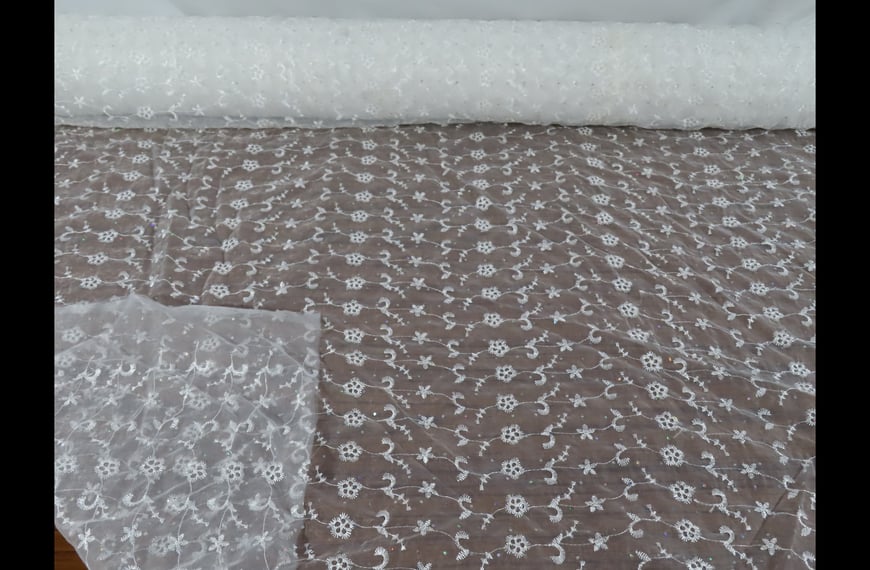 Organza White Designs Polyester Multi-Colored-150cm