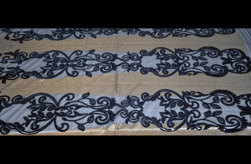 Lace with Ecclesiastical Design & Golden Vertical Lines Polyester Multi-Colored - 150cm