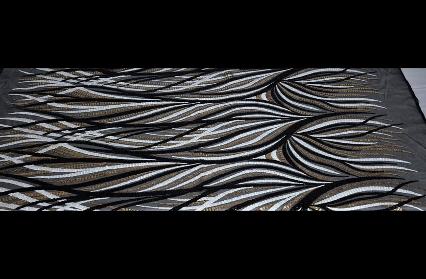 Tulle with White & Golden Uneven Lines Polyester Multi-Colored - 150cm