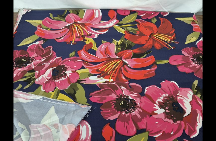 Satin with Big Flowers Polyester Multi-Colored - 150cm