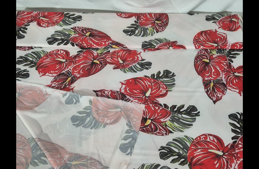 Satin with Lilies Polyester Elast Multi-Colored - 150cm
