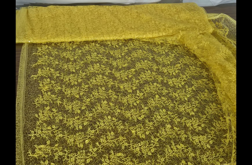Lace with Tulle & Small Leaves Polyester Multi-Colored-150cm
