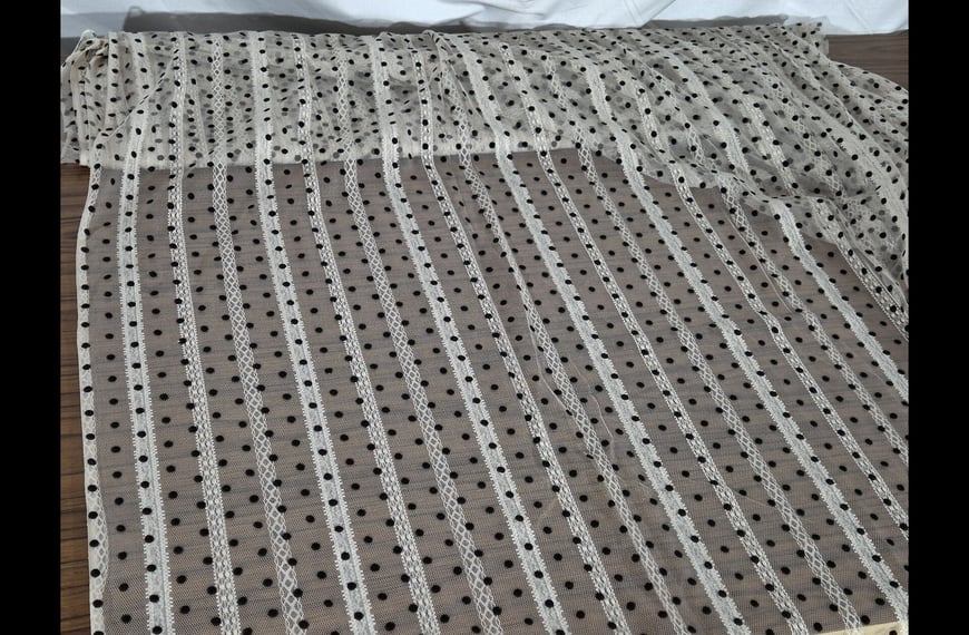 Tulle with Black Polka Dot Flock Polyester Single-Colored - 150cm