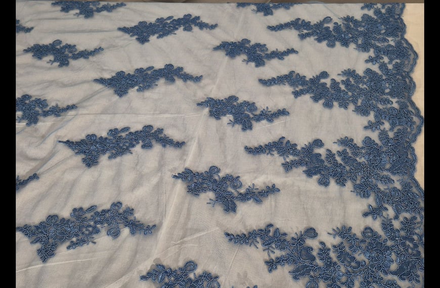 Lace Corded with Bouquets Polyester Single-Colored - 150cm