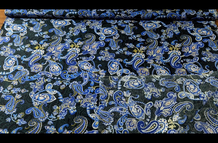 Poplin with Royal Blue Paislies Cotton Multi-Colored - 150cm