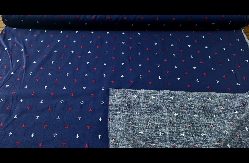 Poplin with 2-Colored Anchors Cotton Multi-Colored - 150cm