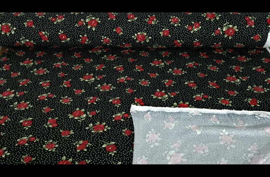 Mako Jersey with Small Red Roses Viscose Elast Multi-Colored - 150cm