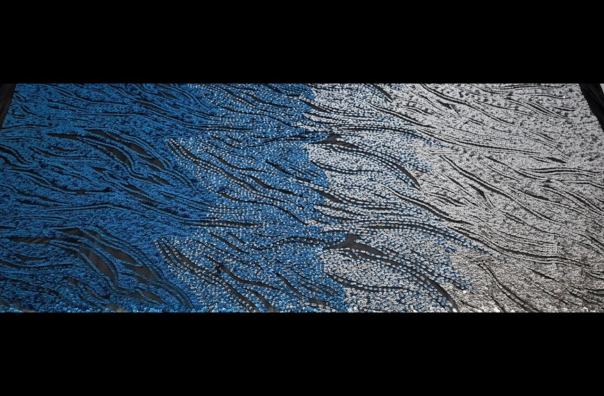 Tulle with Blue/Silver Waves Polyester Multi-Colored - 150cm