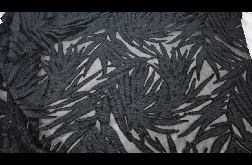 Tulle with Metallic Leaves 98% Polyester 2% Elastine Single-Colored - 160cm