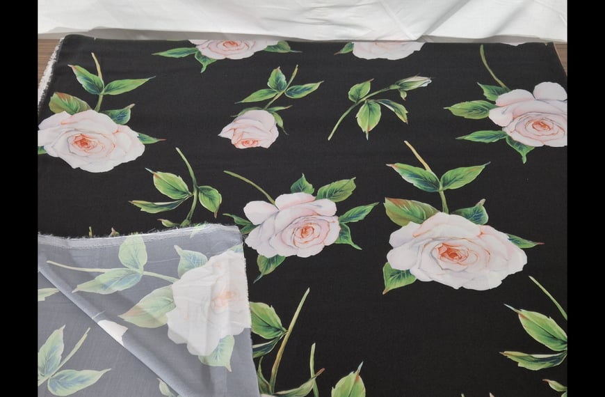 Satin with Big Roses Polyester Multi-Colored - 150cm