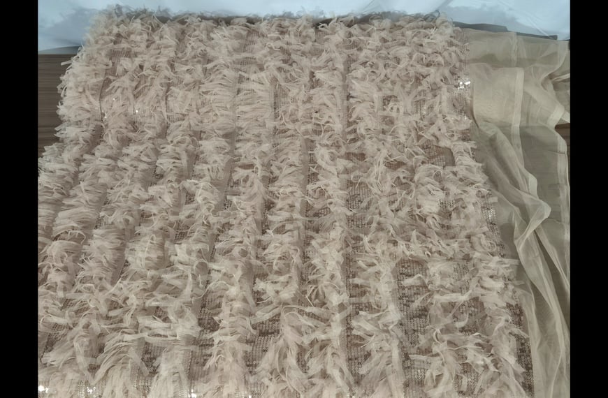 Mesh Tulle with Sequinces & Fringes Polyester Single-Colored-150cm