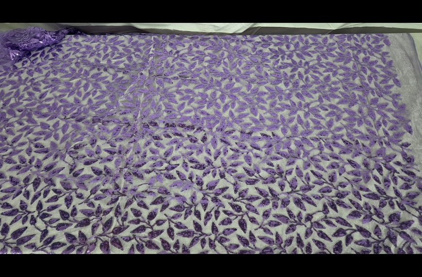 Mesh Tulle with Sequin & Leaves Polyester Single-Colored-150cm