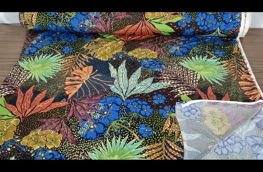 Jersey with Big Colorfull Leaves Polyester Elast Multi-Colored - 150cm