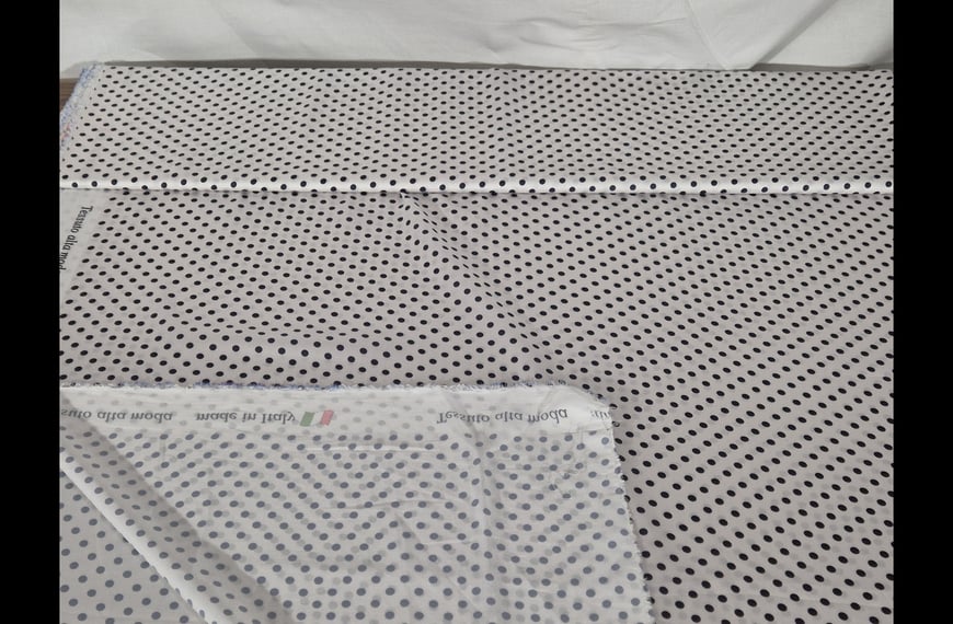 Satin White/Blue with Polka Dots Medium Polyester Multi-Colored - 150cm