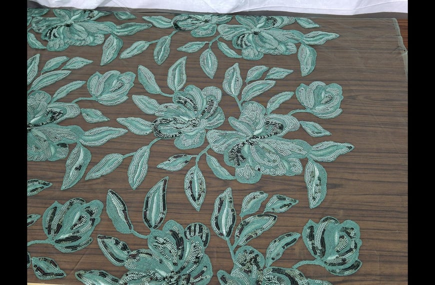 Mesh Tulle with Big Flowers Sequin Polyester Single-Colored-150cm