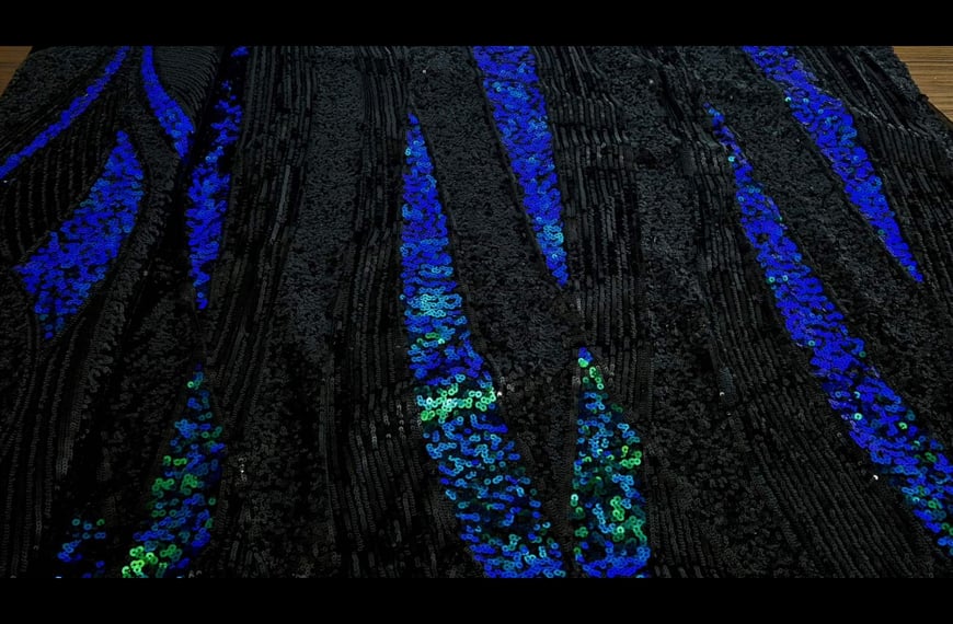 Tulle with Green/Blue Waves Polyester Elast Multi-Colored - 140cm