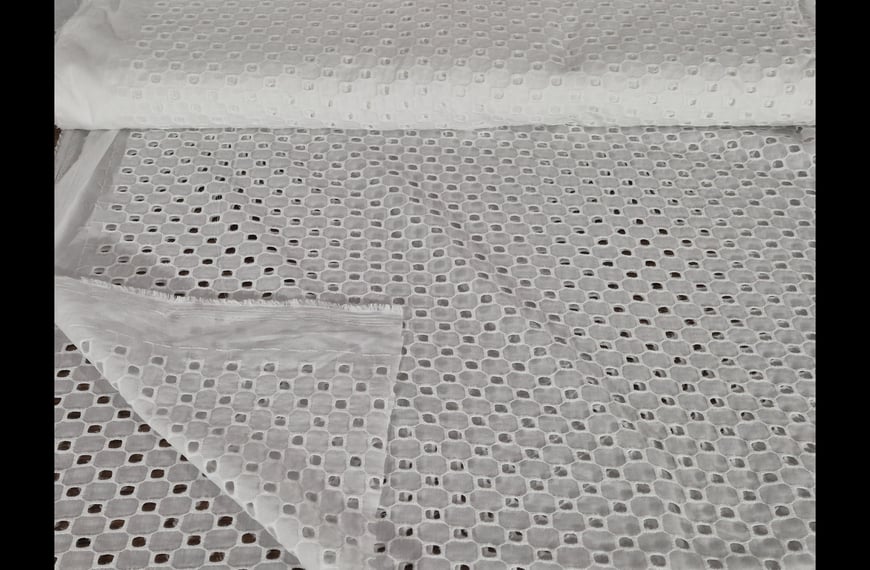 Embroidery with Squared Circles Cotton Single-Colored - 140cm