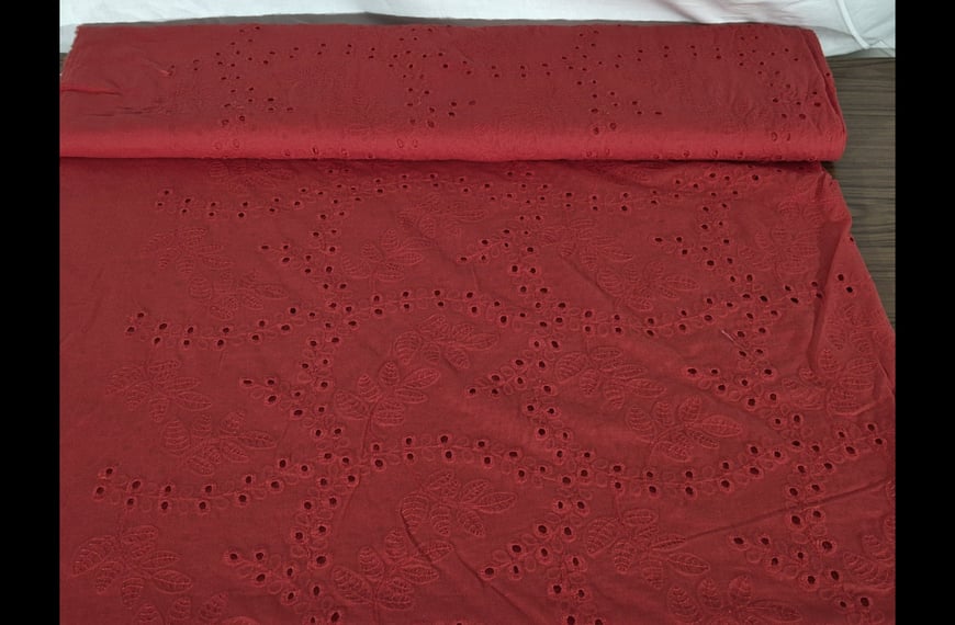 Voile with Branch Embroidery Cotton Single-Colored - 150cm